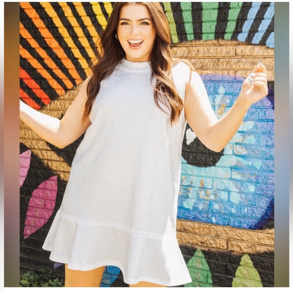 Queen of Sparkles Women’s Large White Rhinestone Disco Mini Dress